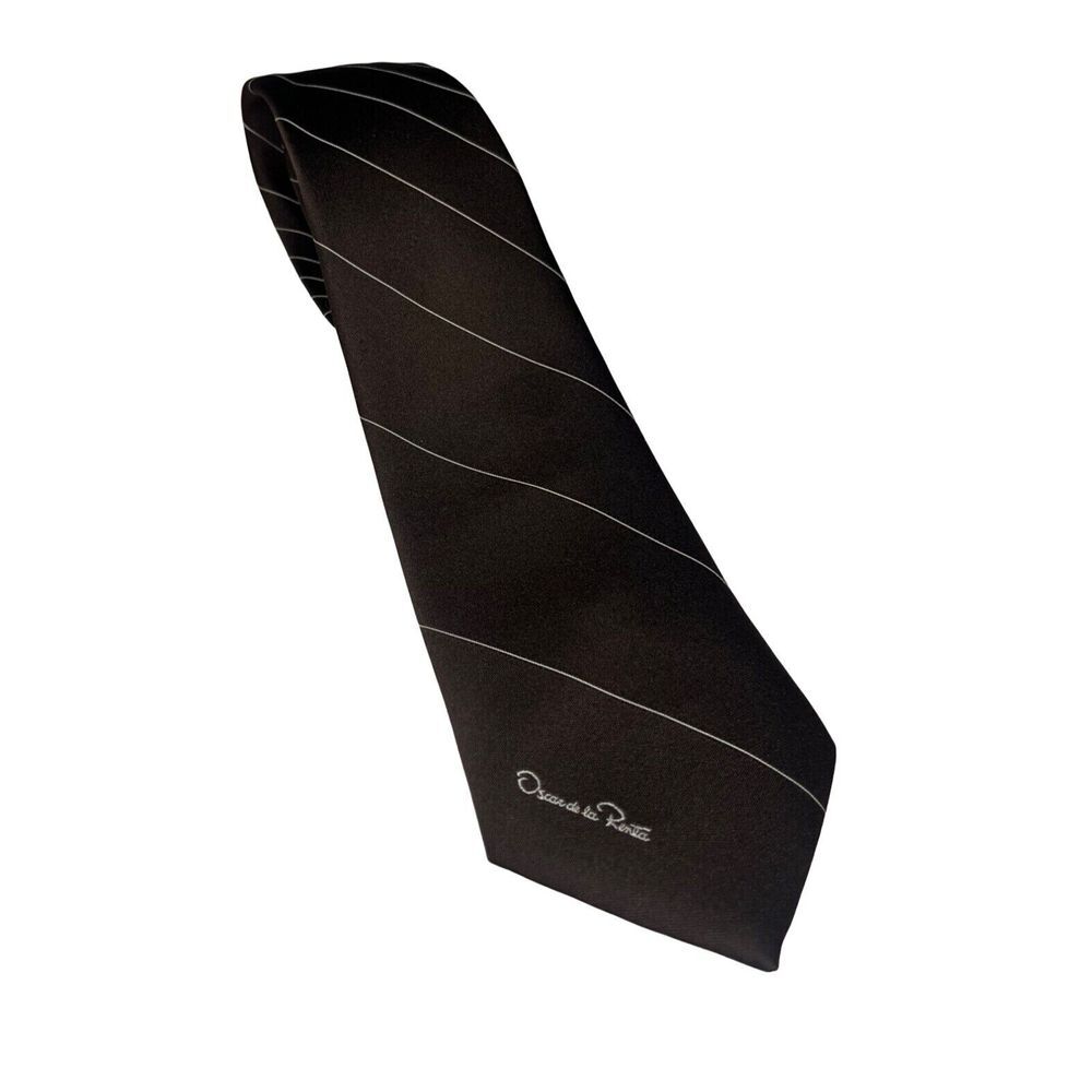 VINTAGE Oscar De La Renta Brown Striped Silk Necktie Menswear Formal Timeless